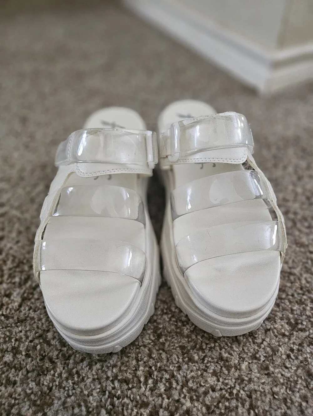 Rebels White Platform Wedge Slide Summer Sandals Adjustable Clear Straps 39 US 8